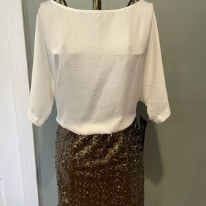 White and gold sequin dress